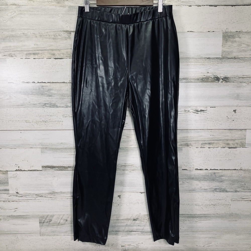 Halston Womens Black Faux Leather Zip Bottom Pants Size M‎